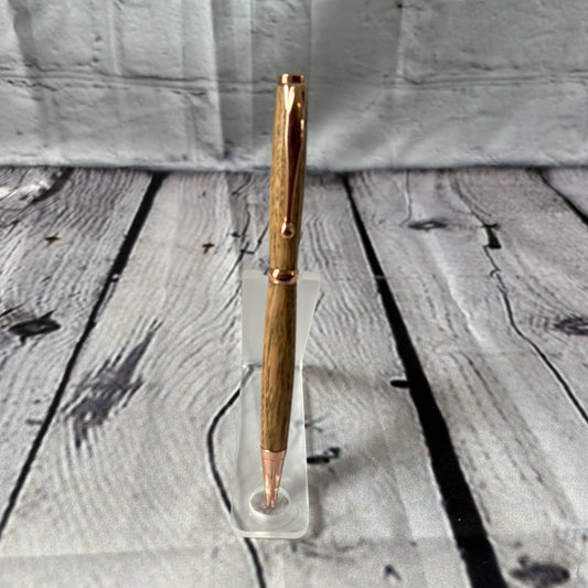 Slimline ballpoint pen with white oak and gold fittings