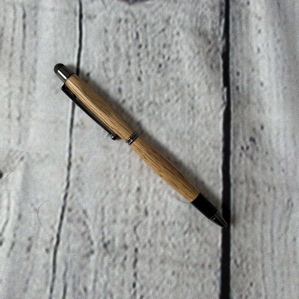 Slimline ballpoint touch pen with white oak and black fittings