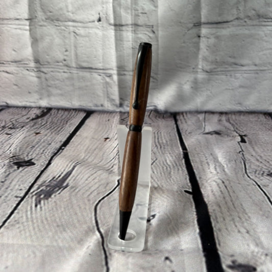 Slimline ballpoint pen with walnut and black fittings