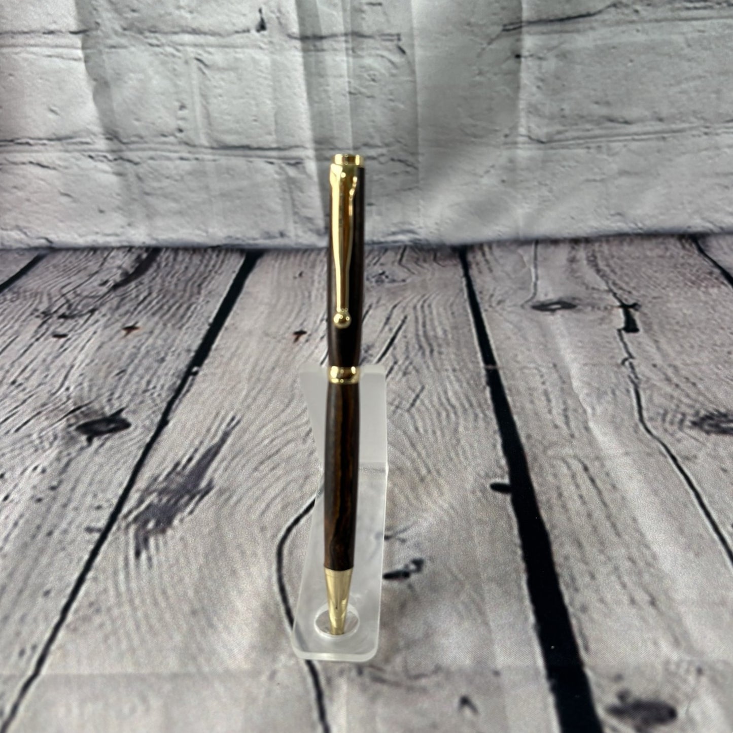 Slimline ballpoint pen with bocote wood and gold fittings