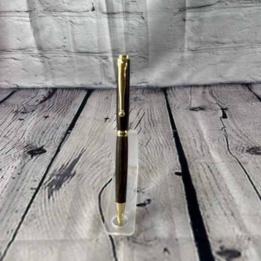 Slimline ballpoint pen with bocote wood and gold fittings