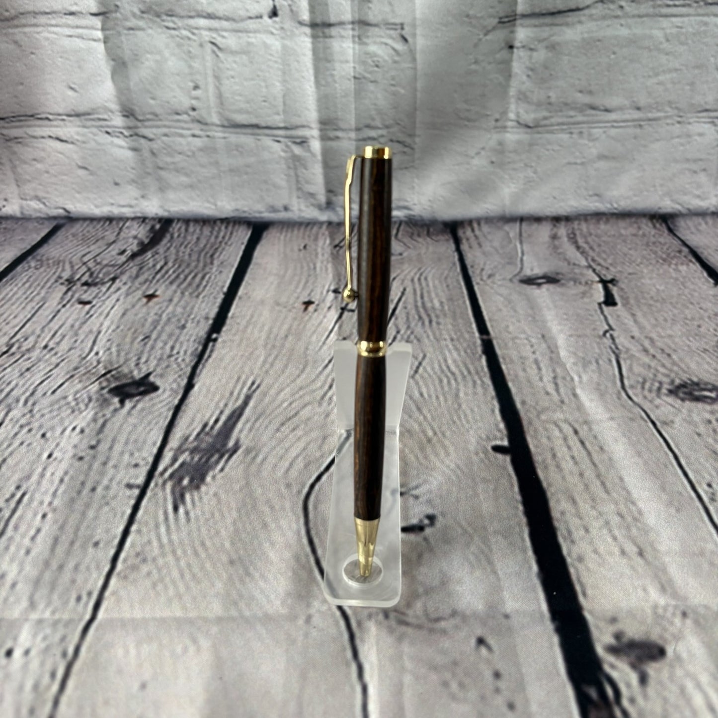 Slimline ballpoint pen with bocote wood and gold fittings