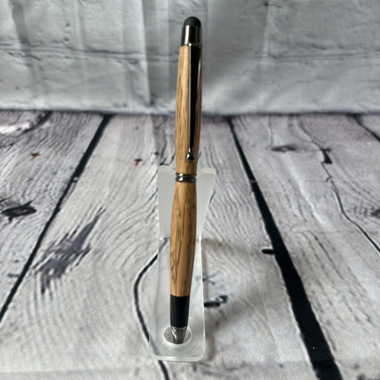 Slimline ballpoint touch pen with white oak and black fittings