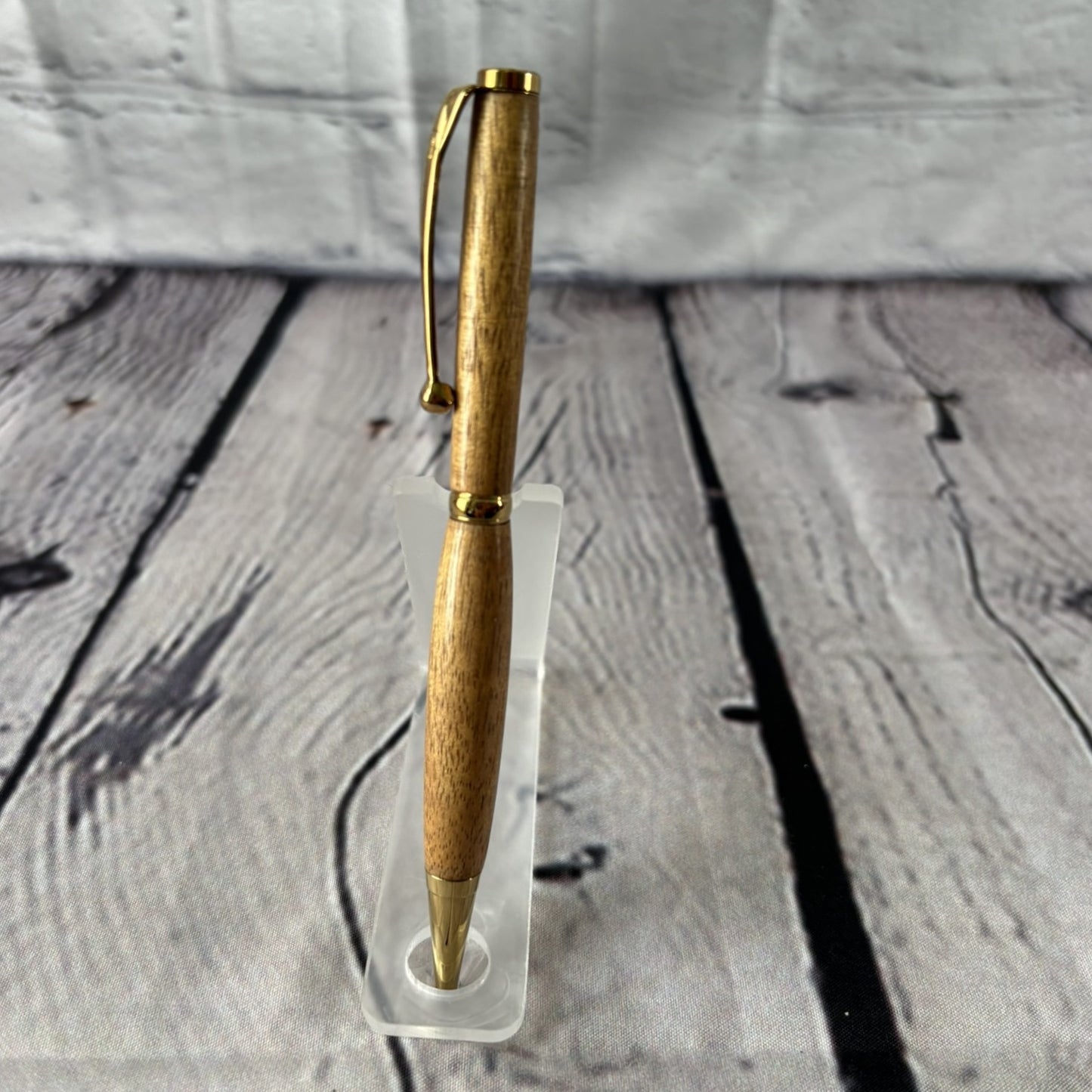 Slimline ballpoint pen with Hawaiian koa and gold fittings